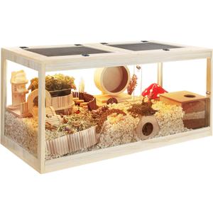Prolee Hamster Habitat Chewproof,Wooden Hamster Cage with Openable Metal Mesh Top,Gerbil Cage with Lock Design for Hamster House (32"x16"x16")