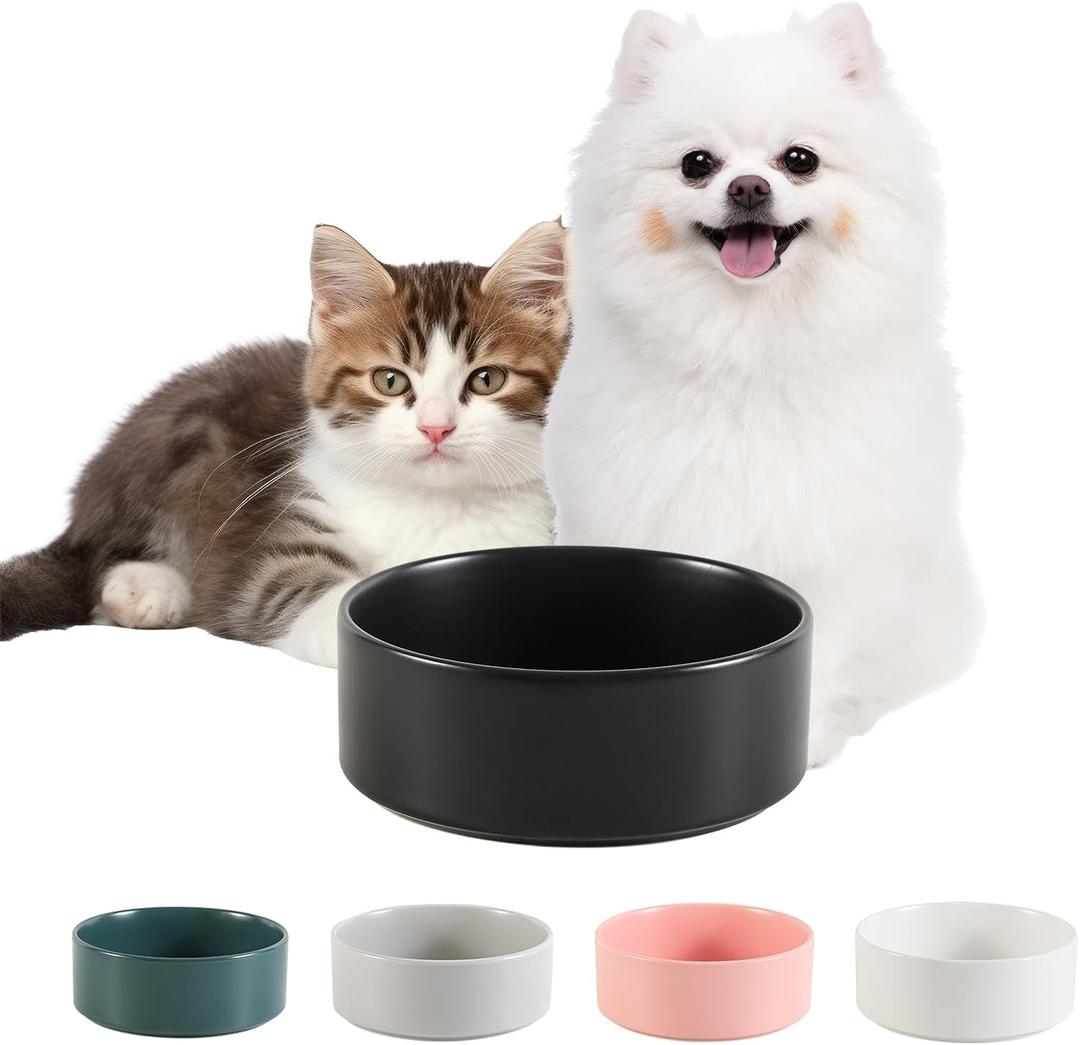 Ceramic Dog Bowl for Food and Water - Pet Feeder Bowl for Small Dogs and Cats - Heavy Ceramic Feeding Dish with Non Slip Base - Dishwasher & Microwave Safe - 5 Inch - 1.4 Cups - Black