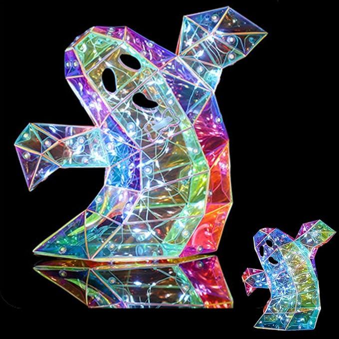 Prismatic Iridescent Spooky Ghost, Halloween Ghost Decor,LED Iridescent Ghost Light,Halloween Ghost Decorations,Halloween Light Up Ghost (Ghost)