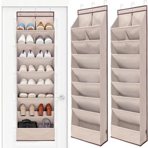 STORAGE MANIAC Over the Door Shoe Organizer Heavy-Duty Large Deep Pocket Hanging Shoe Organizer Shoe Rack Door Closet Shoe Organizer for Wall, Dorm & Narrow Door Storage Shoe Holder Oat Beige, 2 Pack