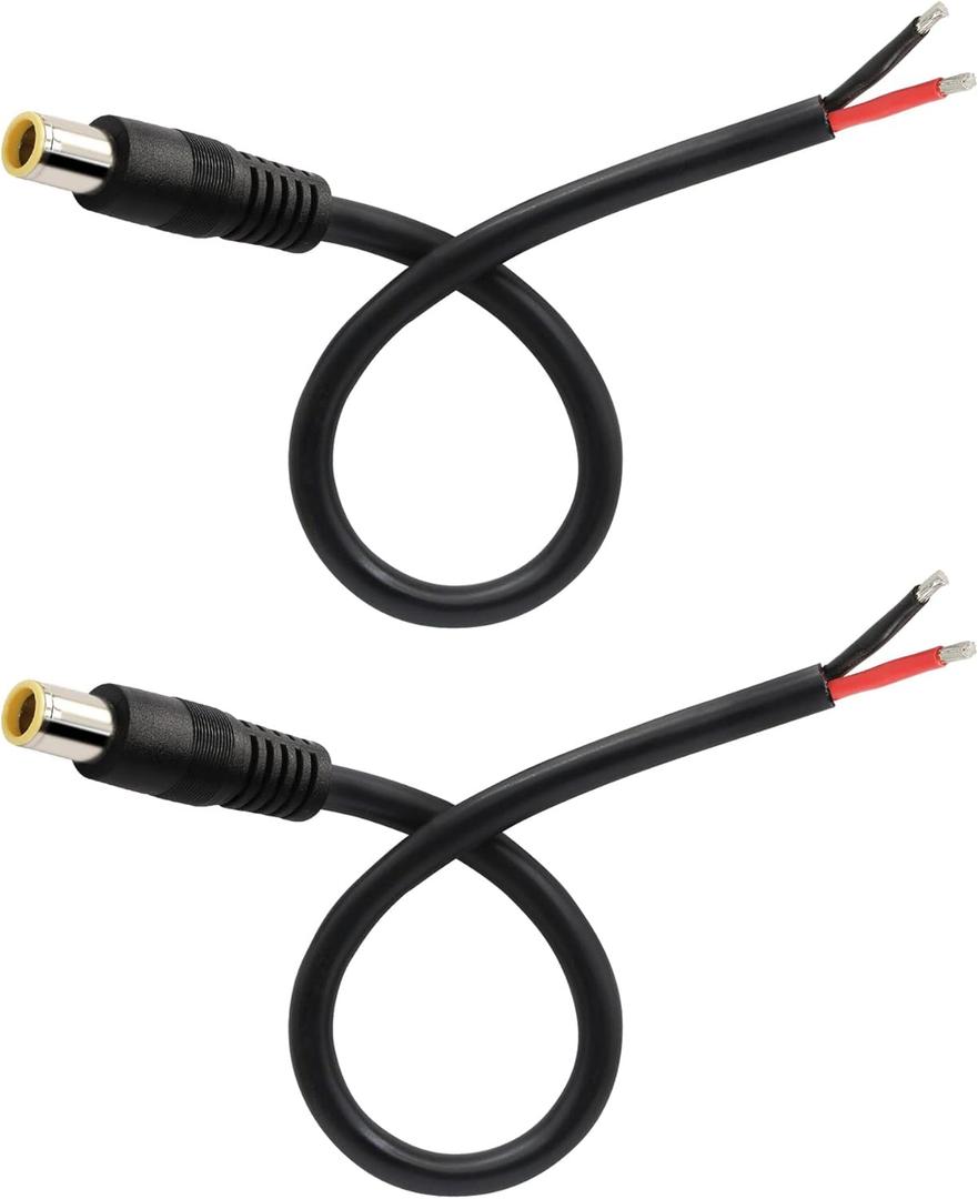 GINTOOYUN 2 Pcs DC7909 Power Pigtails Cable, 12V DC 8mm Male Plug to Bare Wire Open End Power Wire Supply Repair Cable, 16AWG DC 7.9 x 5.5mm Barrel Connector Pigtail for Solar Cell, Laptop Power(0.3m)