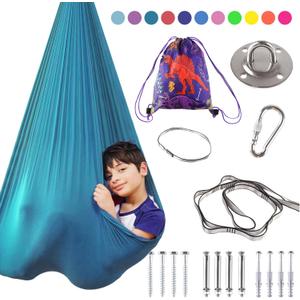 Indoor Therapy Sensory Swing for Kids, Special Needs Joy Cuddle Ceiling Snuggle Swings, Outdoor Room Adjustable Fabric Hammock for Children Child Teens Autism, ADHD, Aspergers, Sensory Integration (Blue)