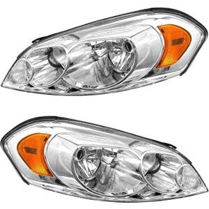 PetGirl Headlight Assembly for 2006-2013 Chevy Impala 06 07 Chevy Monte Carlo Chrome Housing Amber Reflector Clear Lens Driver & Passenger