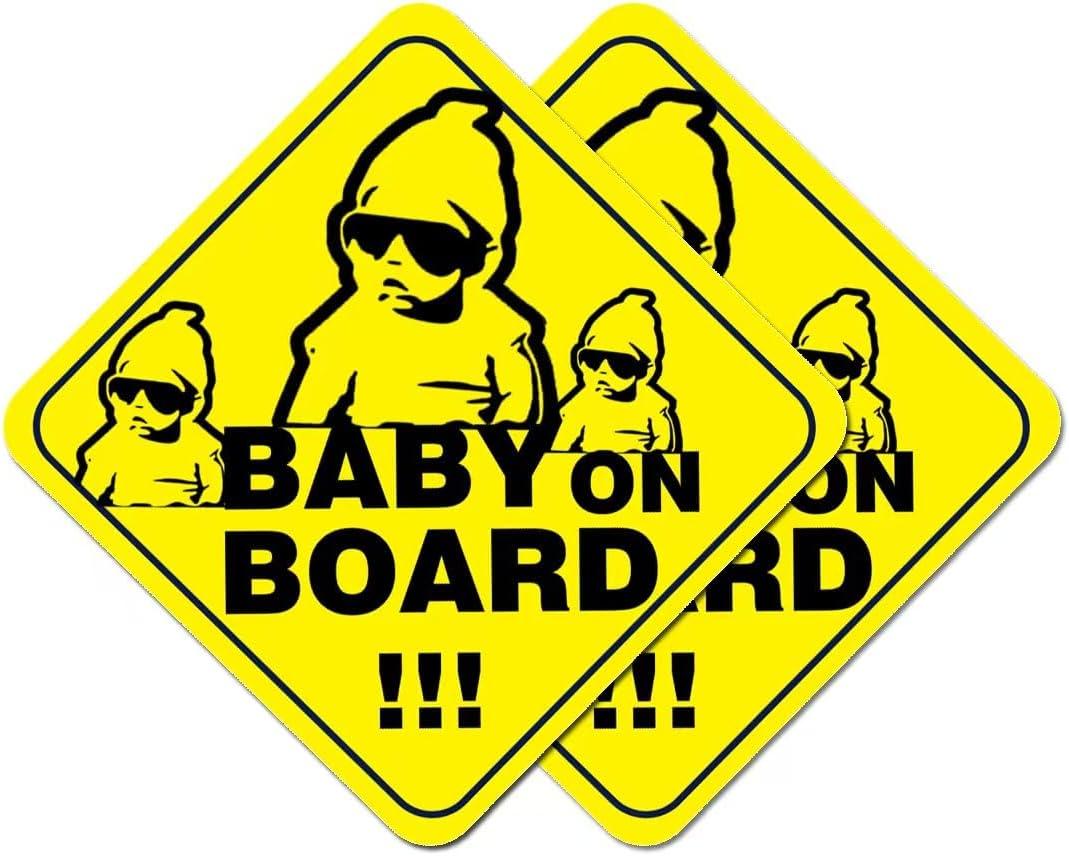 2-Pack Baby On Board Sign Stickers - Cute & Essential Baby Gift - Bright Yellow, Safety Signs for Car, Truck, Van, Bumper - 5"x5" (Line Baby)