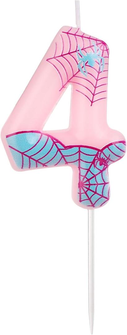 Spider Number Candle, Pink Spider Candle Spider Web Candle Spider Birthday Candles Number Cake Topper Spider Birthday Decorations for Girls Boys Birthday Party Halloween Decor (4)