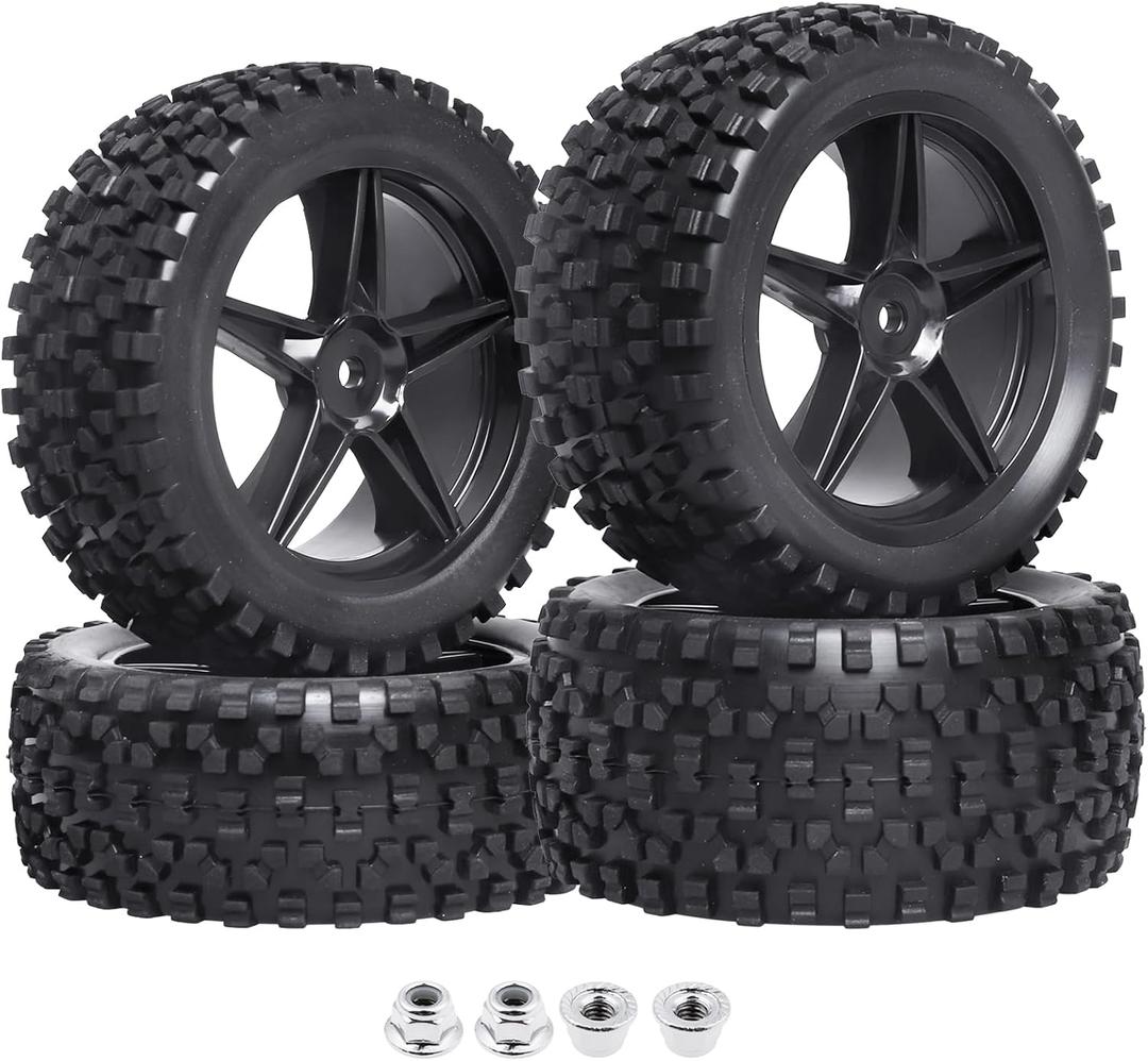 HobbyPark 12mm Hex RC Buggy Tires and Wheels Front & Rear for 1/12 1/10 Scale Models Car fit 2S 3S, Set of 4