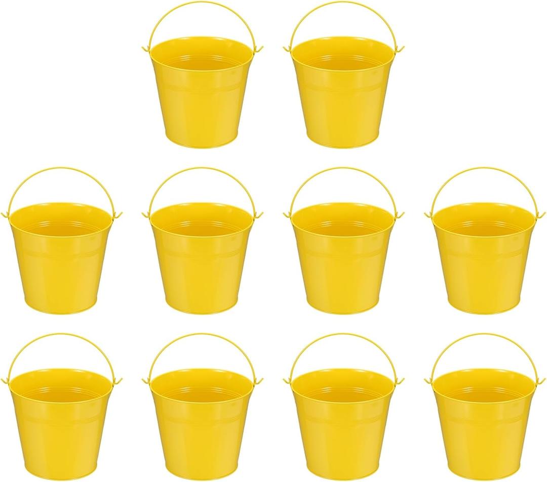 Small Metal Buckets, Mini Buckets with Handle Galvanized Colored Tin Pail Containers Basket Party Supplies - Fit for (Halloween - Classroom Crafts) 7" & 10Pcs & Yellow