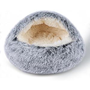 Cat Bed for Indoor Cats, Calming Cozy Cave with Self-Warming Plush, Entire Bed Machine Washable & Anti-Slip Base, Breathable Pet Bed for Small Cats&Dogs All Seasons (Grey, 20 * 20inch)