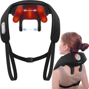 KingPavonini Width Adjustable Neck Massager with 5 Heat Zone, Wireless 6D Shiatsu Shoulder Massage for Pain Relief Deep Tissue, Neck Back Massager FSA/HSA Eligible, Gifts for Men Women Dad Mom
