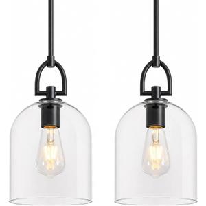 CNRATYE Modern Black Pendant Lights Kitchen Island 2-Pack Clear Glass Shade, 7.1"