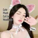 Cat Ears Headband with hair accessory setPlush Halloween Headwear Xmas Themed Party Various styles of hair clips and hairbands (Pink)