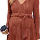 FMEYOA Womens Maternity Shirts Long Sleeve Pregnancy Tops Casual V Neck Ribbed Knit Pregnant Blouses (Brown, S)