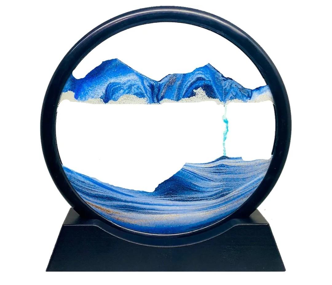 FUNJIA Moving Sand Art Picture, Round Glass 3D Deep Sea Sandscape in Motion Display, Flowing Sand Frame, Sensory Relaxing Desktop Home Office Work Desk Decor Pack of 3