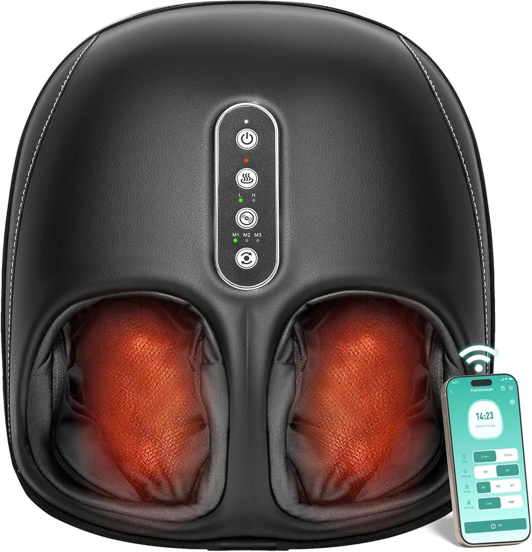 Nekteck Shiatsu Foot Massager with Heat, Foot Massager Machine for Plantar Fasciitis, Neuropathy Pain, Deep Kneading, Air Compression, Remote APP Control, Gifts for Mom Her Him, Fits Up to 13", Deep Black