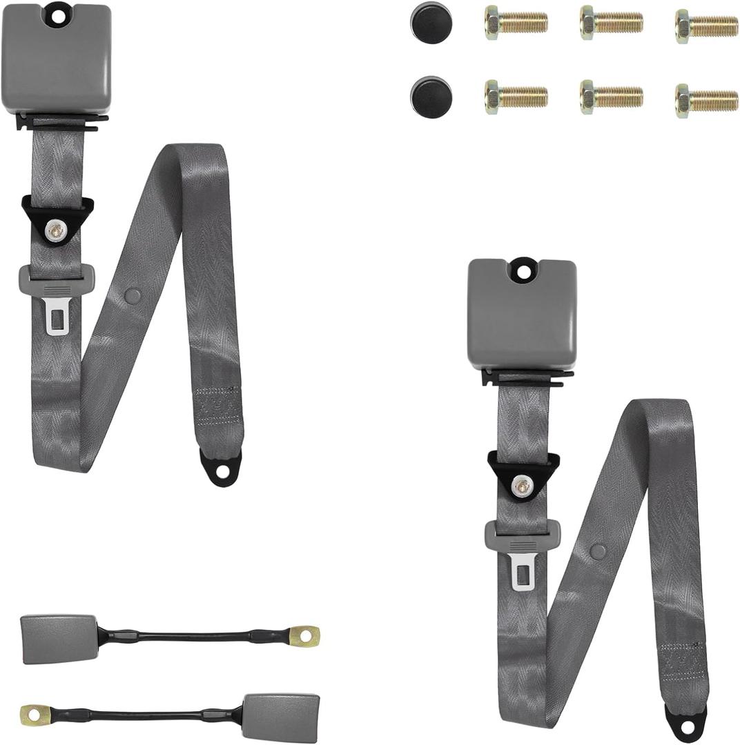 2PCS Adjustable Retractable 3-Point Belt Kit, Universal Fit for Golf Carts, UTV, Trucks, RV, Minivan