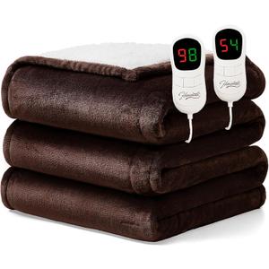 Homemate Electric Heated Blanket Queen Size - 84"x90" Heating Blanket Queen Size Dual Control 1/2/4/6/8 Hours Auto-Off 10 Heat Level Over-Heat Protection Flannel Sherpa ETL Certification