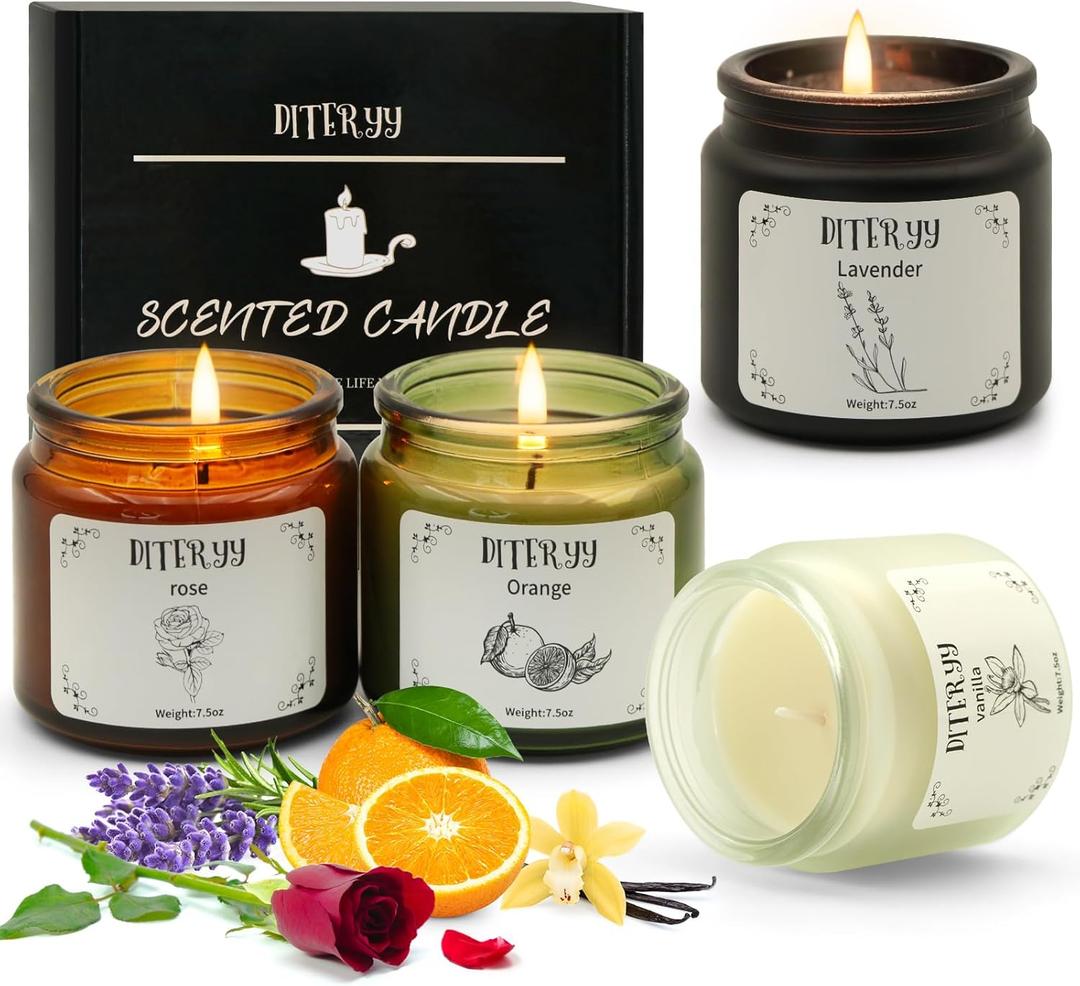 4 Pack Soy Candles for Home Scented Set Aromatherapy Essential Oil Candlewax Bulk for Stress Relief Long Lasting Small Jar Candles Relaxation Present for Mothers Day Bridesmaid Self Care, EXP 2026/01/24