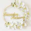 Ramadan Mubarak Wreath, Wreath Ramadan Decorations for Home Front Door, Round Metal Hoop Floral Hanging Garland, for Wall Window Indoors Outdoor Farmhouse Decor