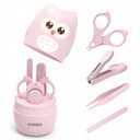 Baby Nail Kit, 4-in-1 Baby Nail Care Set with Cute Case, Baby Nail Clippers, Scissors, Nail File & Tweezers, Baby Manicure Kit and Pedicure kit for Newborn, Infant, Toddler, Kids-Owl Pink