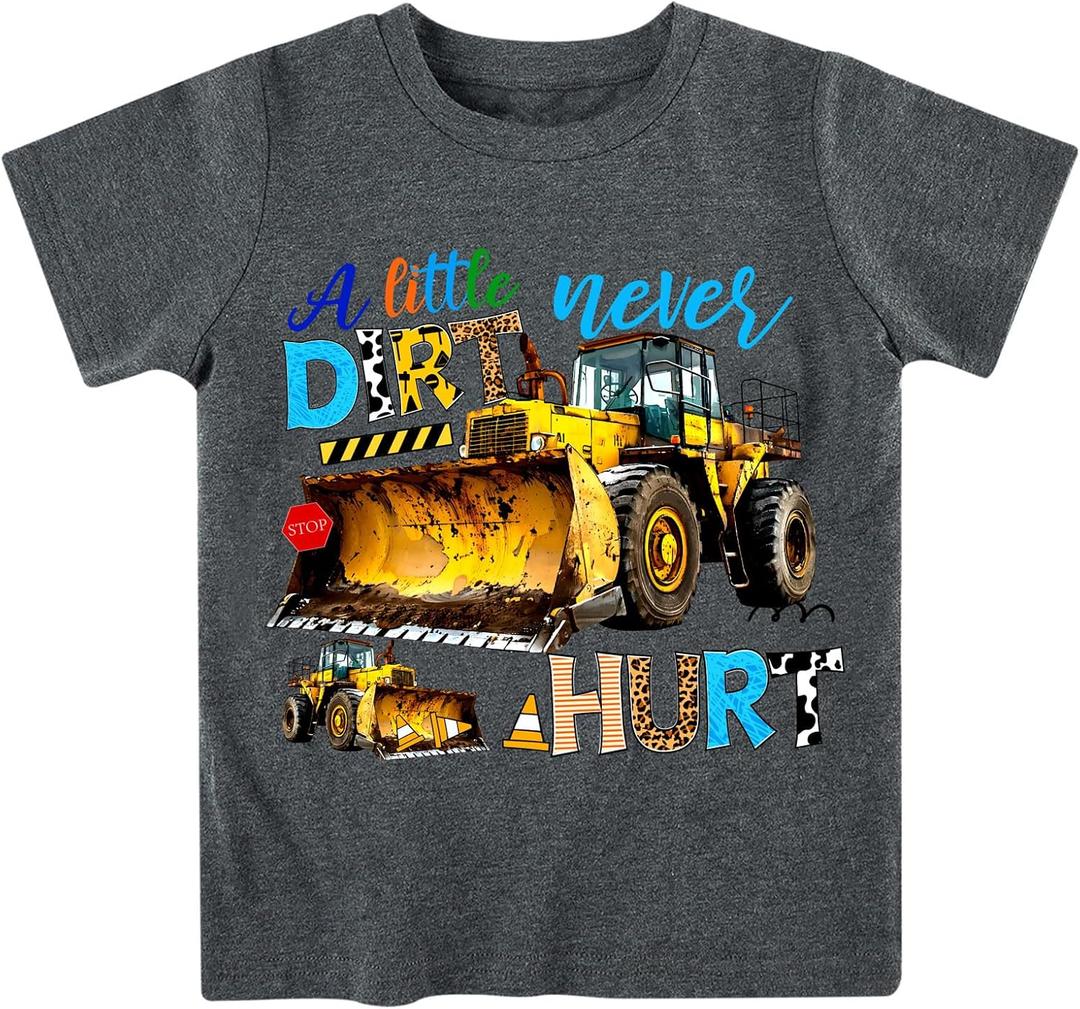 Kids4ever Boys T-Shirts Cotton Alphabet Truck Pattern Short Sleeve Toddler Tee Shirt for 2-6 Years Old (Gray)