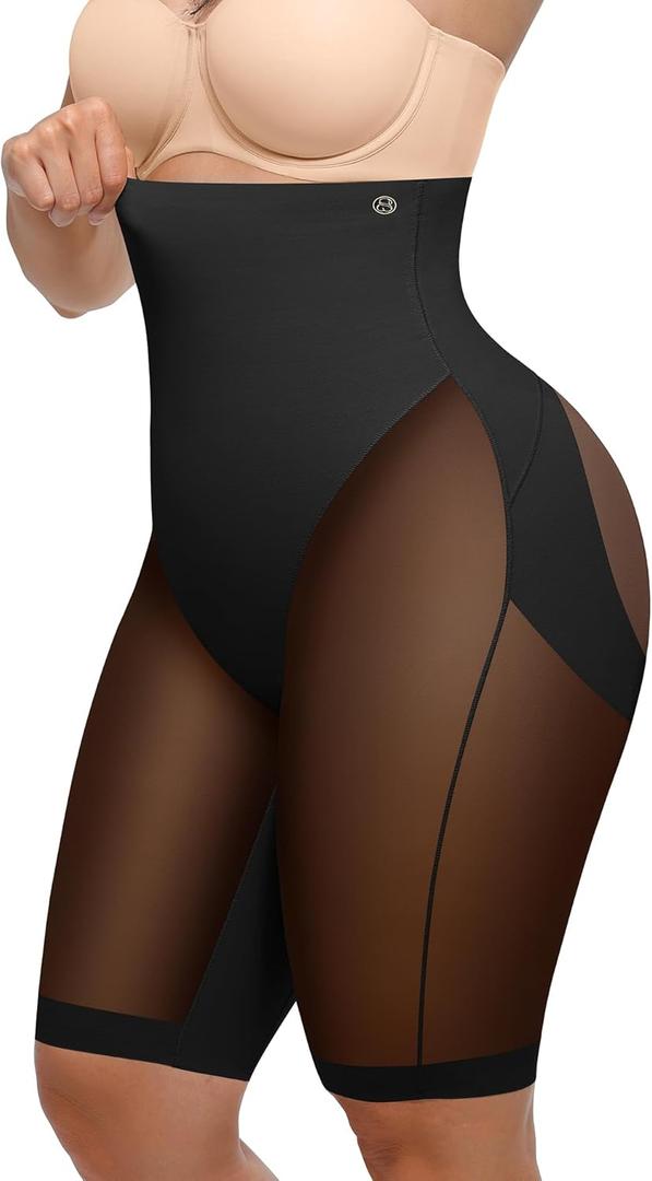 SHAPELLX Butt Lifting Shapewear for Women Tummy Control Body Shaper Faja Shorts High Waisted Girdle Mesh Compression Panties (Small, A1-black-above-knee Shorts)