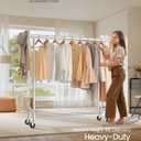 SONGMICS Clothes Rack with Wheels, Heavy-Duty Garment Rack with Extendable Hanging Rod, 286.6 lb Load Capacity, 17.7 x (43.3-59.1) x 64.1 Inches, Chrome-Plated, Silver UHSR11S