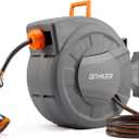 Retractable Garden Hose Reel, 1/2 inch x 100 ft Water Hose Reel Wall Mounted, Any Length Lock, Slow Auto-Rewind, 180Swivel Bracket & 10 Pattern Nozzle