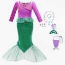 MERIABNY Ariel Costume for Girls Mermaid Dress for Girls 78 Halloween Cosplay Costumes for Kids With Mermaid Accessories, Over 4 Years Old