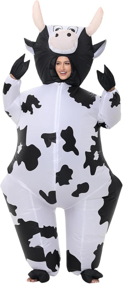 Inflatable Cow Costume Adult Animal Costume Halloween Inflatable Costume Christmas Cow Blow Up Suit for Women Cosplay, Size S