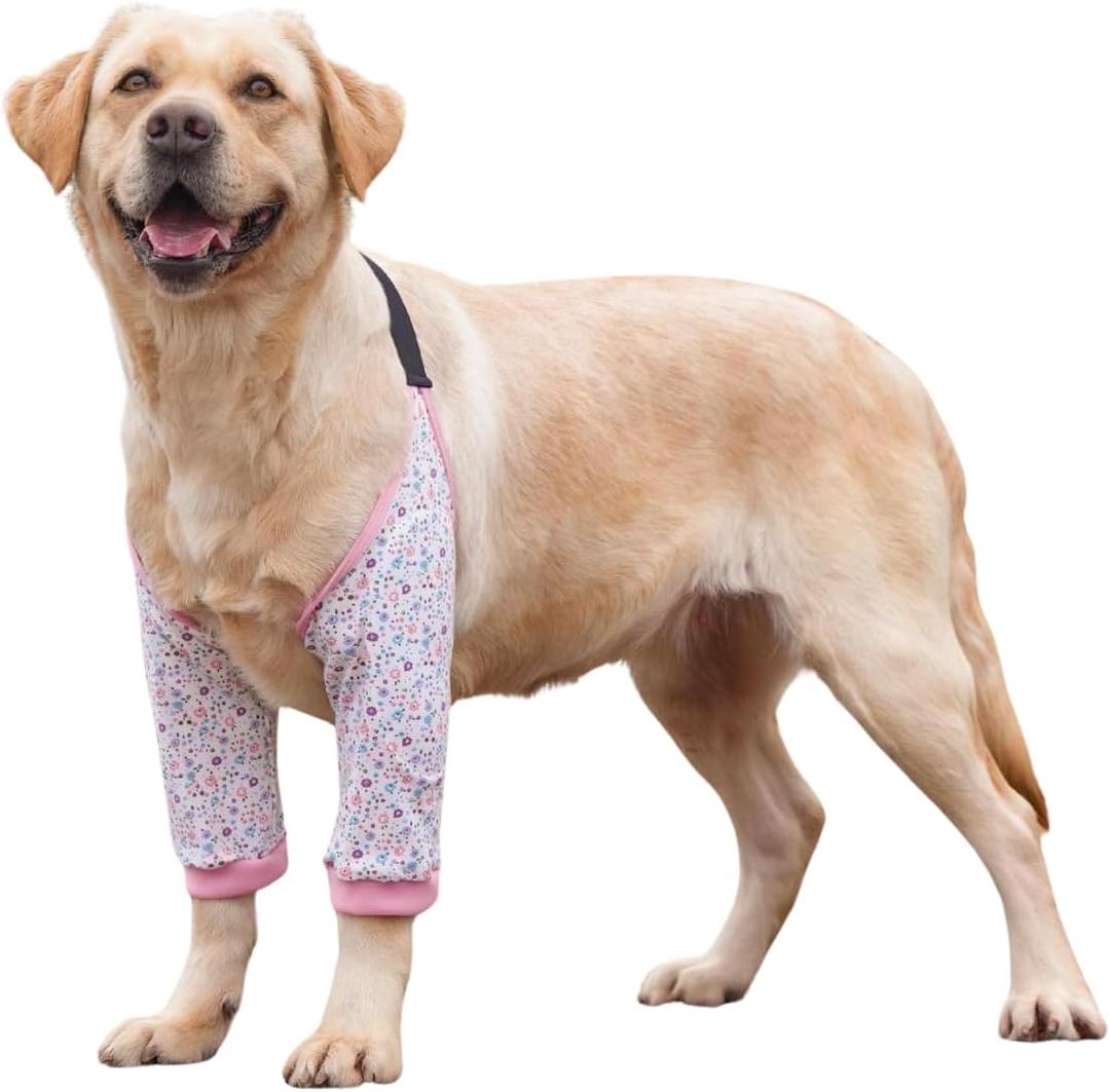 Dog Elbow Protector, Elbow Sleeves with Mesh Pad for Medium Large Dogs Prevent Licking Wound(Pink Flower,XL) (XL-Length 11'' Knee Girth &lt;9.4'', Pink Flower)
