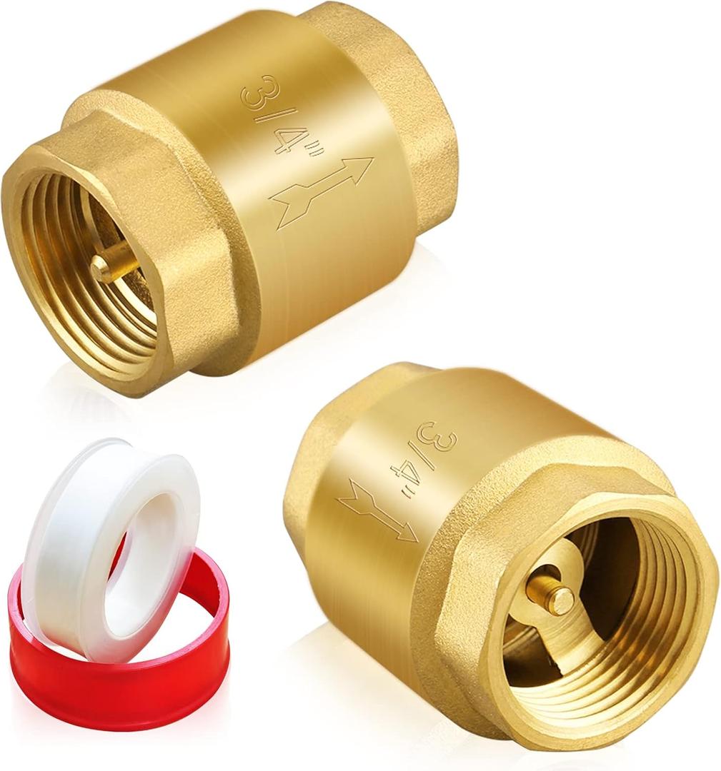 2PCS 3/4 NPT Thread Spring Check Valve, Brass Non Return One Way Horizontal Vertical Inline Water Check Valve for Well, Pump, Tank, Backflow Prevention
