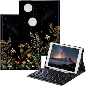 for iPad 10th Generation Case with Keyboard for iPad Case 10th Generation 10.9 inch 2022 with Detachable Wireless Keyboard & Adjustable Stand Protect Tablet Cover - Flowers and Plants Moon