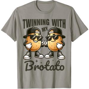 Twinning With My Bro Potato Funny Twin Brothers Best Friend T-Shirt, Size: 9-10Y
