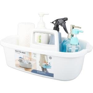 Large Cleaning Supplies Caddy Portable Shower Basket Supply Organizer with Handle Plastic Bucket Tool Storage for Bathroom, Bedroom, Kitchen, College Dorm, Garden, White