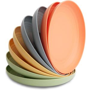 Nook Theory Reusable Wheat Straw Plates 8 Pcs - Non Toxic Kids and Toddler Plate, Microwavable, Dishwasher Safe and Unbreakable Dinnerware (Meadow 9")