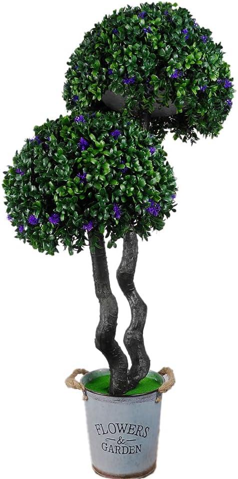 3 Ft Artificial Double Ball Boxwood Lavender Topiary Tree; UV-Resistant Artificial Shrub Suitable for Indoor and Outdoor use on porches and in Gardens as an Imitation Evergreen Shrub