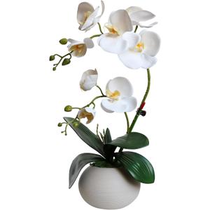 Forlaoers Tall 17" White Real Touch Orchid Artificial Flowers with Vase Fake Orchids Silk Floral for Home Decor Indoor Bathroom Decoration Potted Office Table Centerpieces Arrangements
