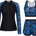 JASAMBAC 3 Piece Rash Guard for Women, Long Sleeve Swimsuits Bathing Suit 2026, UPF 50+ Swim Shirt with Built in Bra & Shorts, XL