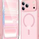 FNTCASE for iPhone 17 Pro Case: Matte Magnetic Phone Cases with Screen Protector Compatible with Magsafe Slim Anti Yellowing Rugged Shockproof Protective Translucent Cell Phone Cover (C-Pink)