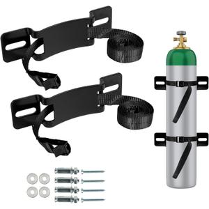 2PCS Gas Cylinder Wall Mounted Brackets, with 59 inches Safety Nylon Belt, Steel Propane Tank Holder, Heavy Duty Oxygen Nitrogen Tank Bracket for OTG Rv Water Softener - Black