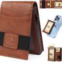 Wallet for Men, 2 In 1 Detachable Wallet with Pop Up Card Holder, Aluminum RFID Blocking Minimalist Wallet, 9-12 Card Capacity | ID Window | Cash Slot (Brown)