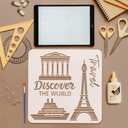 FINGERINSPIRE 16PCS Travel Theme Stencils for Painting 11.8x11.8inch | With Brush, Mountains Trees Compass Template Tent Campfire Airplane Suitcase Stencil Maple Leaf Moon Star Boat Fish Template