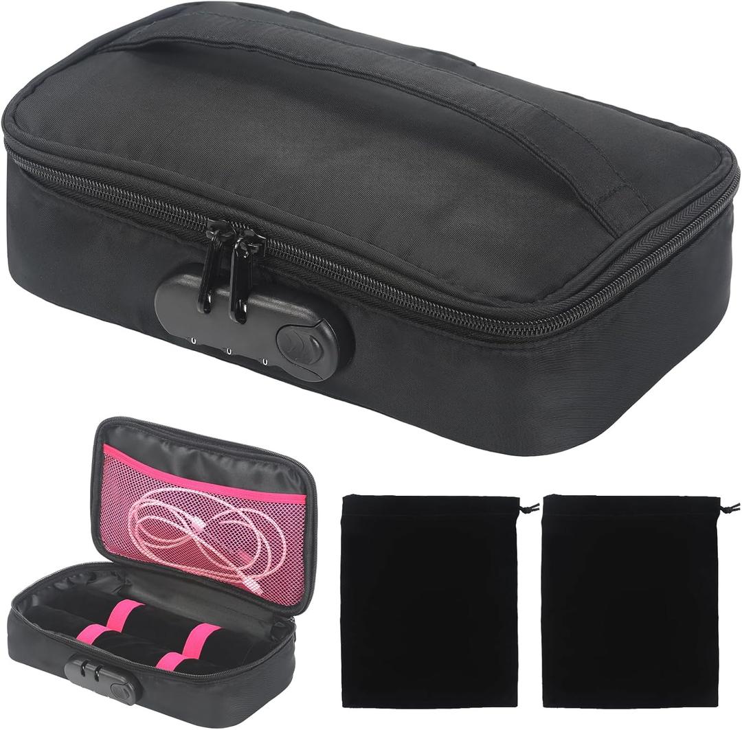 Discreet Lockable Storage Organizer Case with 2 Drawstring Bags,Discreet Lockable Toy Bag Storage Organizer for Women and Men, Portable Travel Bag with Combination Lock (Regular Model)
