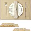 Leetaltree Sparkling Gold Sequin Woven Vinyl Placemats, Set of 12 - Waterproof & Washable Dining Table Mats for Wedding, Anniversary, Daily Use, Hand-Cut