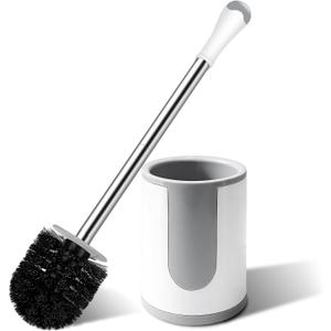 Toilet Brush, Compact Toilet Bowl Brush and Holder, Stainless Steel Handle, Toilet Cleaner Brush Deep Cleaning for Bathroom, Easy to Assemble White & Grey  (1 Pack)