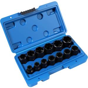 13-Piece Bolt Extractor Kit, Stripped/Lug Nut Removal, 3/8" Drive Screw Extractor Socket Set, SAE & Metric for Damaged, Rusted, Frozen Nuts and Bolts