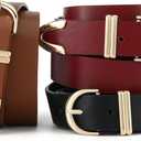 HOTWILL Women Belt for Jeans Dress Pants Fashion Gold Buckle Ladies Faux Leather Waist Belt (Large: 33"-36" (Pant 12-14))