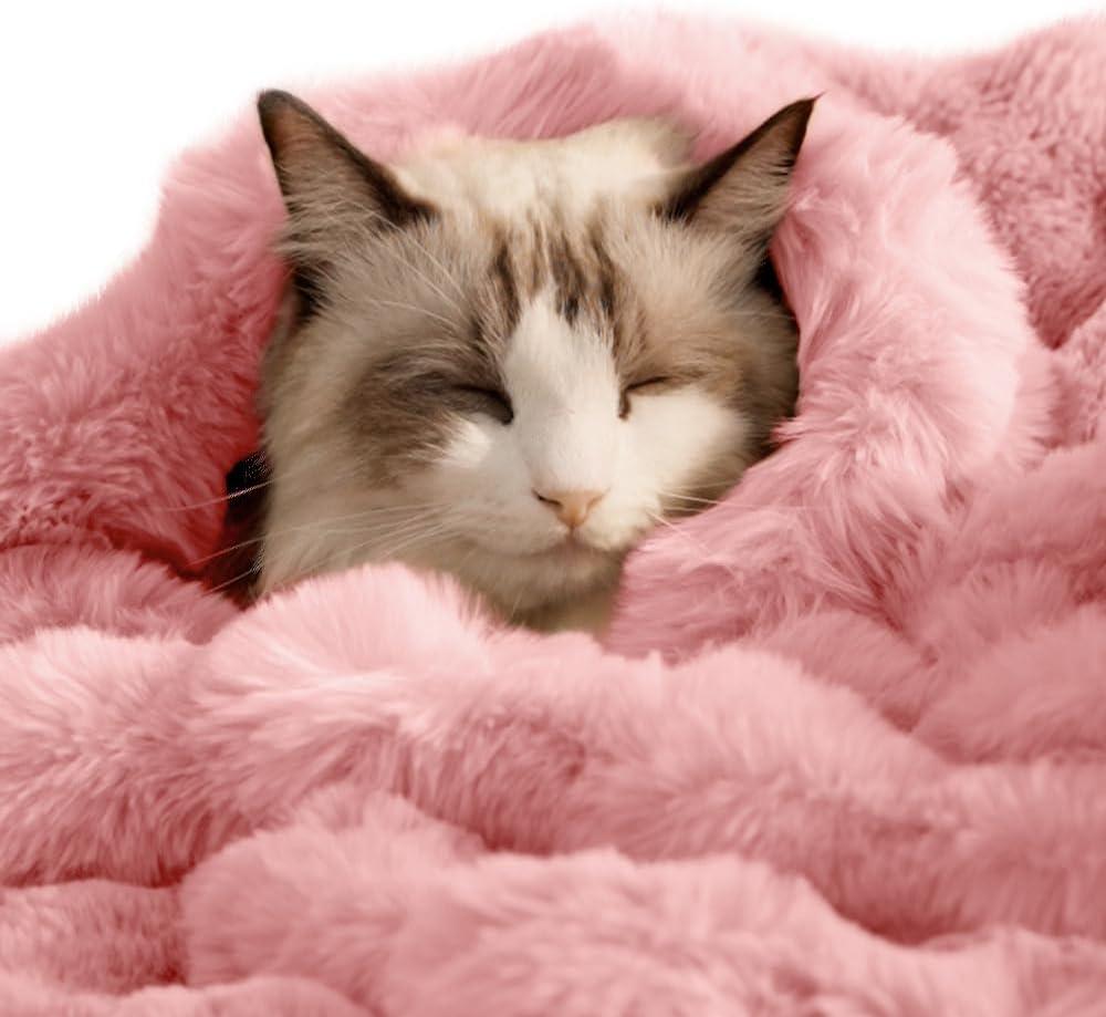 SOMAHE Self-Warming Cat Blanket, Dual-Side Plush Sherpa Throw with Anti-Static, Snuggle Mat for Kittens & Cats, Cozy Bed Topper for Windowsills & Couches, Machine Washable & Dryable, 21x18 Inch Pink
