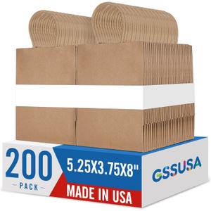 GSSUSA 200 Pack Brown Paper Bags 5.25x3.75x8 Inch Small Gift Bags with Handles Bulk, Brown Kraft Bag for Small Business, Sturdy Grocery Retail Shopping Birthday Party Favor Craft Bag
