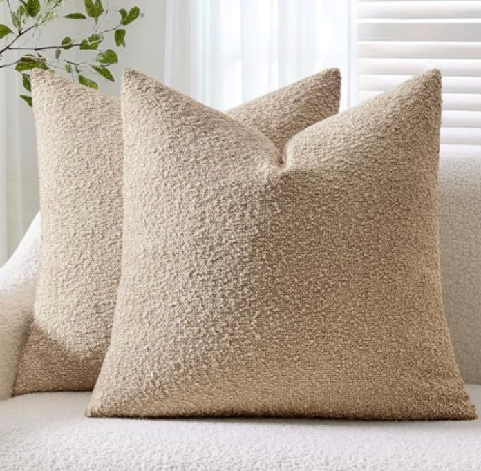 ANRODUO Pack of 1 Textured Boucle Throw Pillow Covers Soft Camel Euro Decorative Accent Solid Pillow Cases Cozy Modern Couch Cushion Case for Chair Sofa Bedroom Living Room Home Decor, 24 x 24 Inch